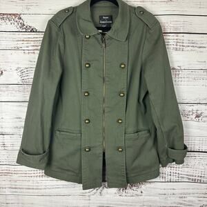 Womens Dennis Basso Olive Green Full Zip Military Button Jacket Cotton Stretch L